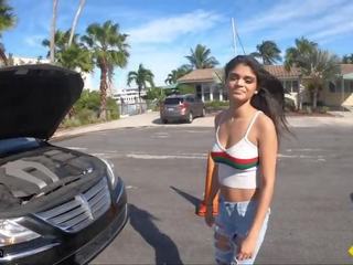 Roadside - perky Latina Teen Fucked by Roadside Assistance