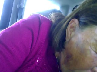 Old Korean Asian Woman Sucking BBC dry in car.